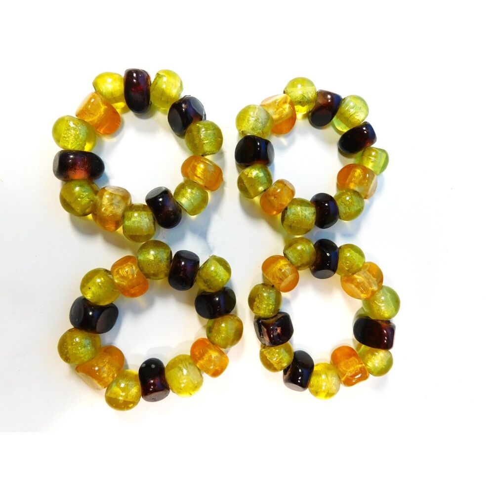 Glass Bead Napkin Rings Set of 4 Lampwork Handmade Amber Topaz Brown